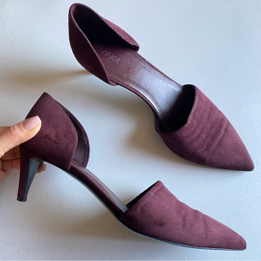 Vince Size 40 Plum Purple Suede Leather Pointed Closed Toe Kitten Heel Stiletto